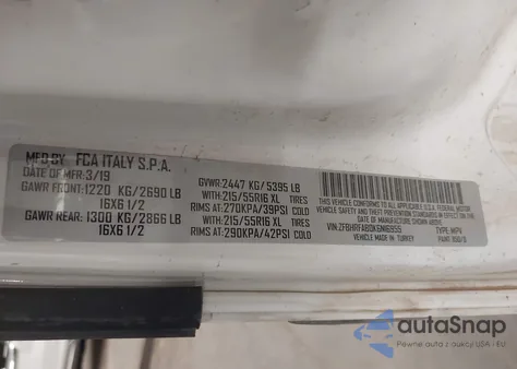 2019 Ram Promaster City Tradesman z USA, uszkodzony, nr VIN ZFBHRFAB0K6N16955